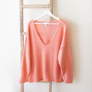 L.O.G.G. SWEATER SZ M CORAL WOOL BLEND LOGG VNECK DROP LONG SLEEVE OVERSIZED